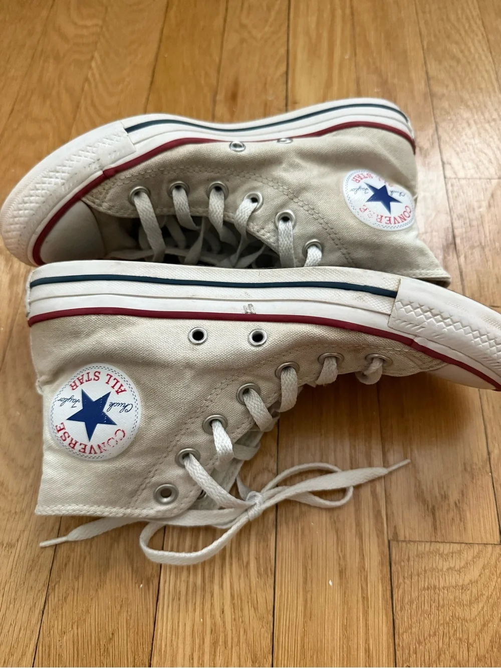Converse High Top Sneakers in Cream with Navy Star